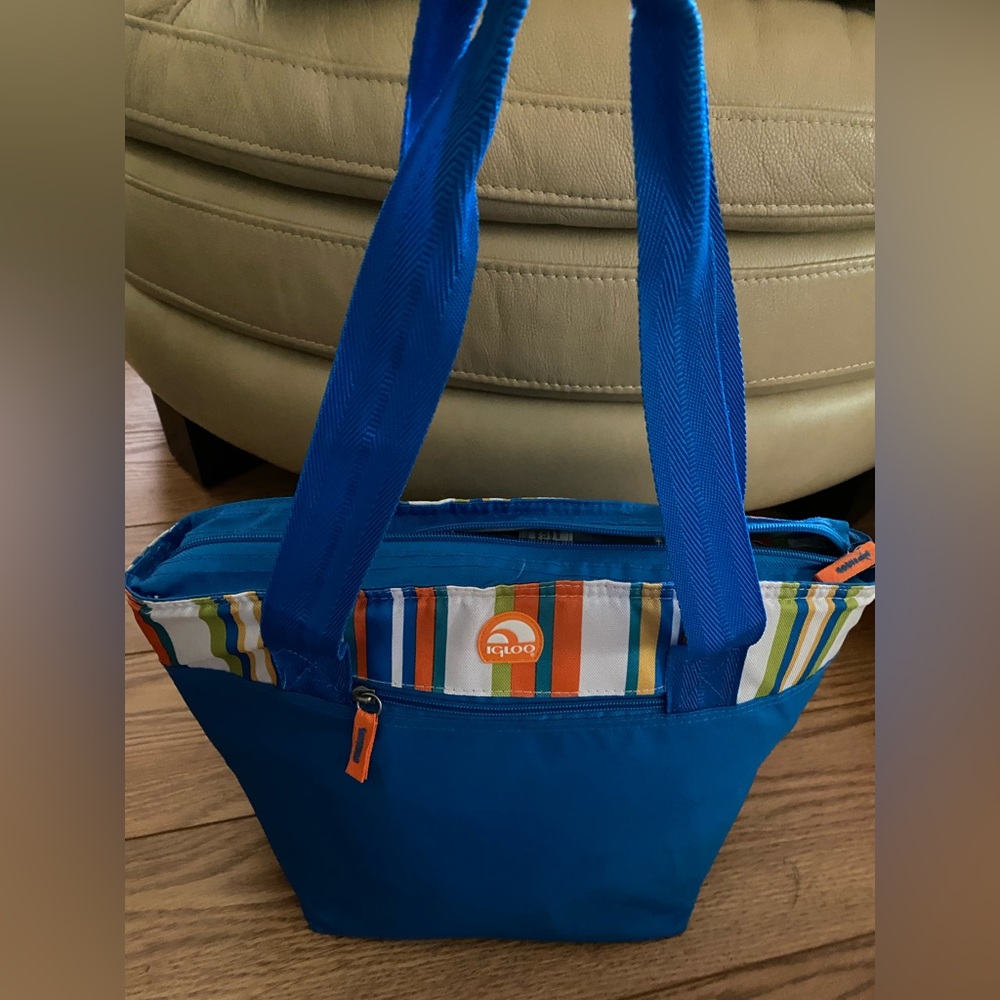 Igloo Brand Blue Canvas Insulated Tote with Striped Accent